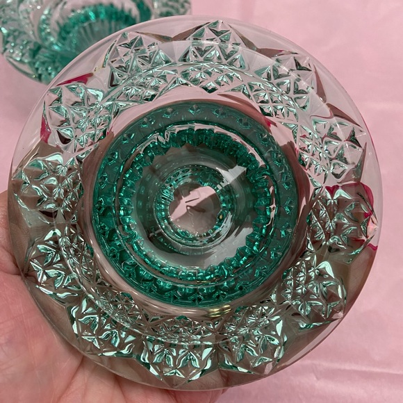 VINTAGE TURQUOISE CANDLE HOLDERS BY BALI GLASS INDONESIA - Picture 2 of 7